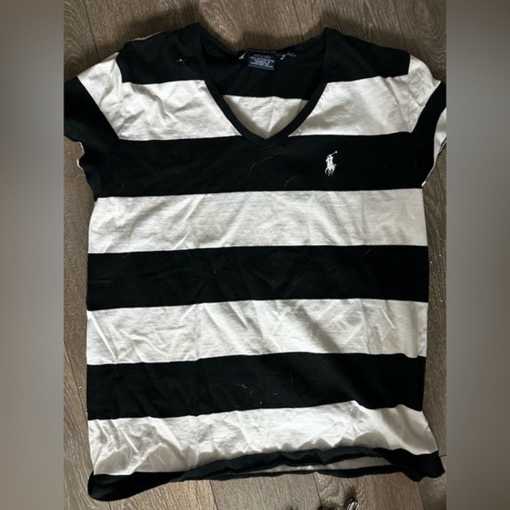 Polo Ralph Lauren Striped Black and White VNeck Tee